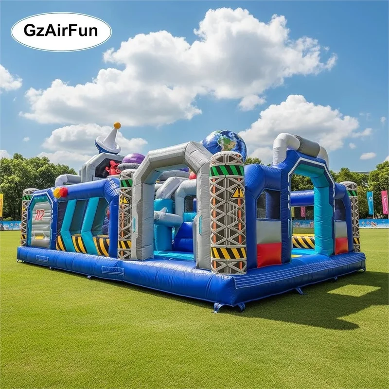 Giant Outdoor Space-themed Inflatable Playground Trampolines Obstacle Courses for Kids-PVC Material Commercial Use