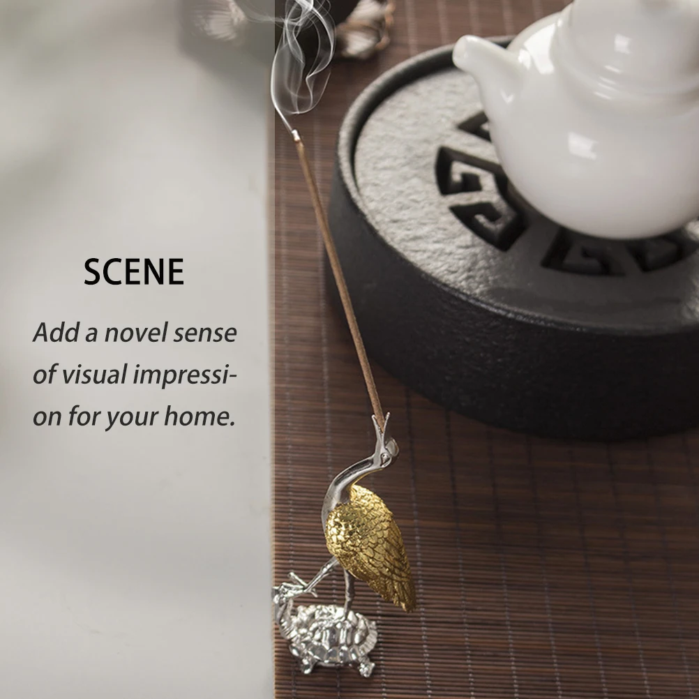 

1pc Alloy Incense Holder Rack Desktop Ornament Turtle Crane Shape Design Home Office Decoration Household Incense Stand