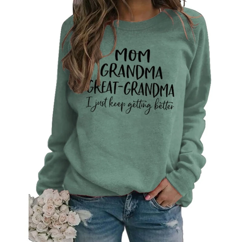 

Women Mom Grandma Letters Print Sweatshirt Funny Graphic Casual Loose Tunic Top Dropship