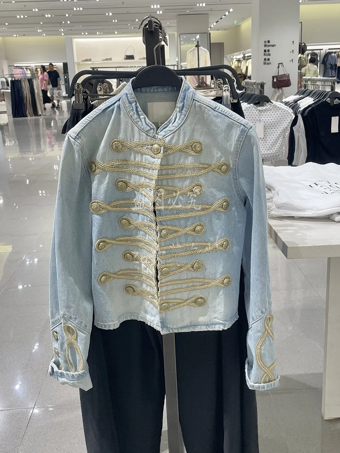 Retro Style Long Sleeve round Neck Button Decorated Napoleon Denim Jacket Women's Short Outerwear Casual Loose Fit Coat