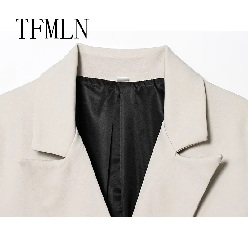 TFMLN جديد الخريف السترة للنساء مزدوجة الصدر جيب سترة نسائية 2025 كم طويل بليزرات غير رسمية شيك مكتب ارتداء السيدات
