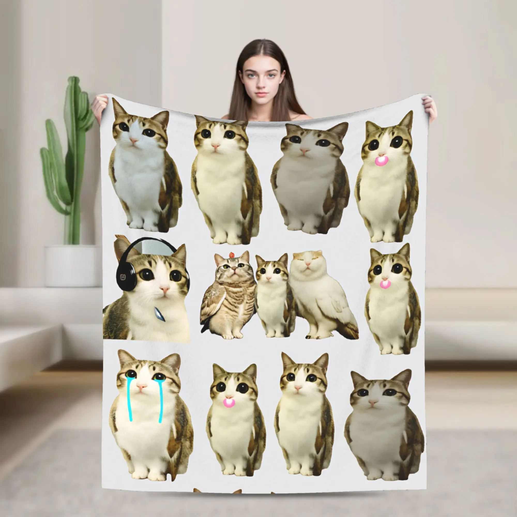 Warm Soft Throw Blanket Travel Office Meowl Cat Meme Pack Blanket  Flannel Bedspread For Couch Chair Novelty Sofa Bed Cover
