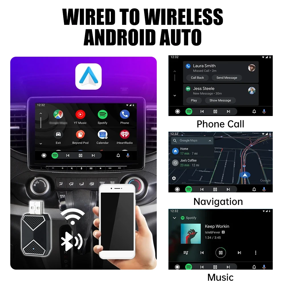 2 in 1 Wireless Carplay Android Auto Adapter Plug and Play Smart AI Box Wired to Wireless Car Dongle for iphone Android Phone