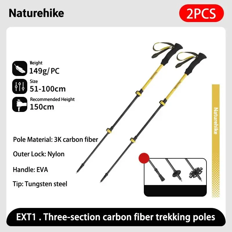 Naturehike 3-teilige Wanderstöcke aus Kohlefaser, ultraleichte Teleskop-Trekkingstöcke, Outdoor-Wandern, Camping, Gehstock 9