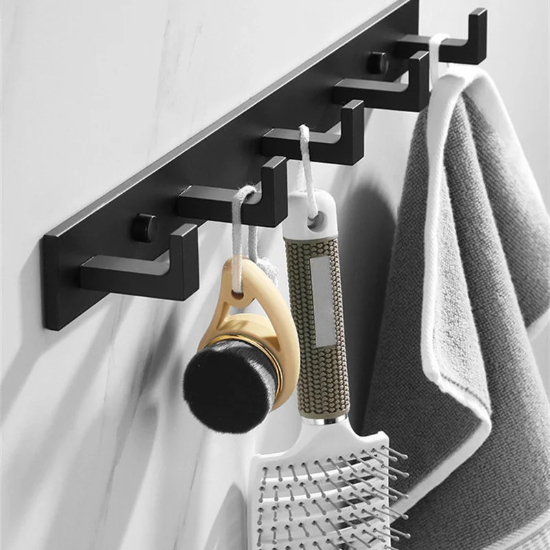 1PCS Black Aluminum Robe Hooks Wall Mounted Towel Racks Clothes Coat Hook Entryway Door Hanger for Home Bathroom Accessories