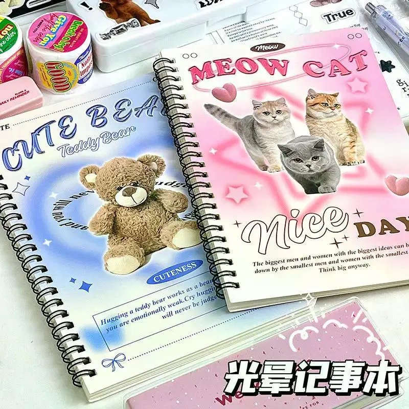 2023 Ins Notebook Creative Cute Cartoon Bear Kitten Horizontal Line Korean Style Coil A5 Scrapbook Journal Student Supplies