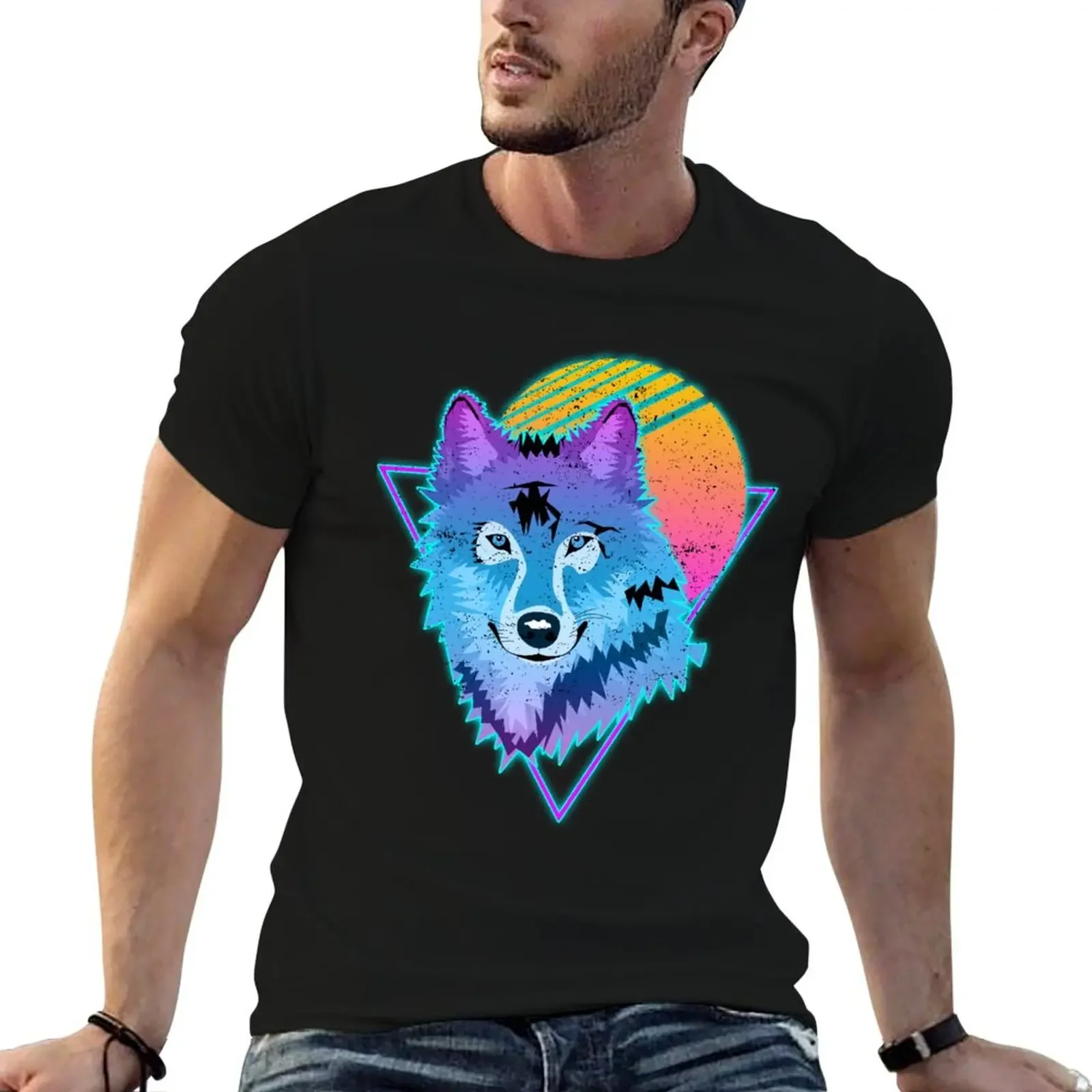 

Moon Wolf Vaporwave Aesthetic Anime Japanese T-Shirt boys whites boys animal print funny t shirts men