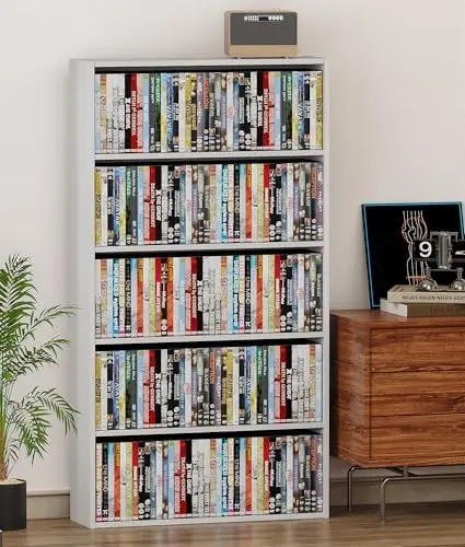 5 Tier DVD Storage Shelf, Media Storage Tower for CDs & Video Games, Freestanding Organizer Shelf for Living Room Home