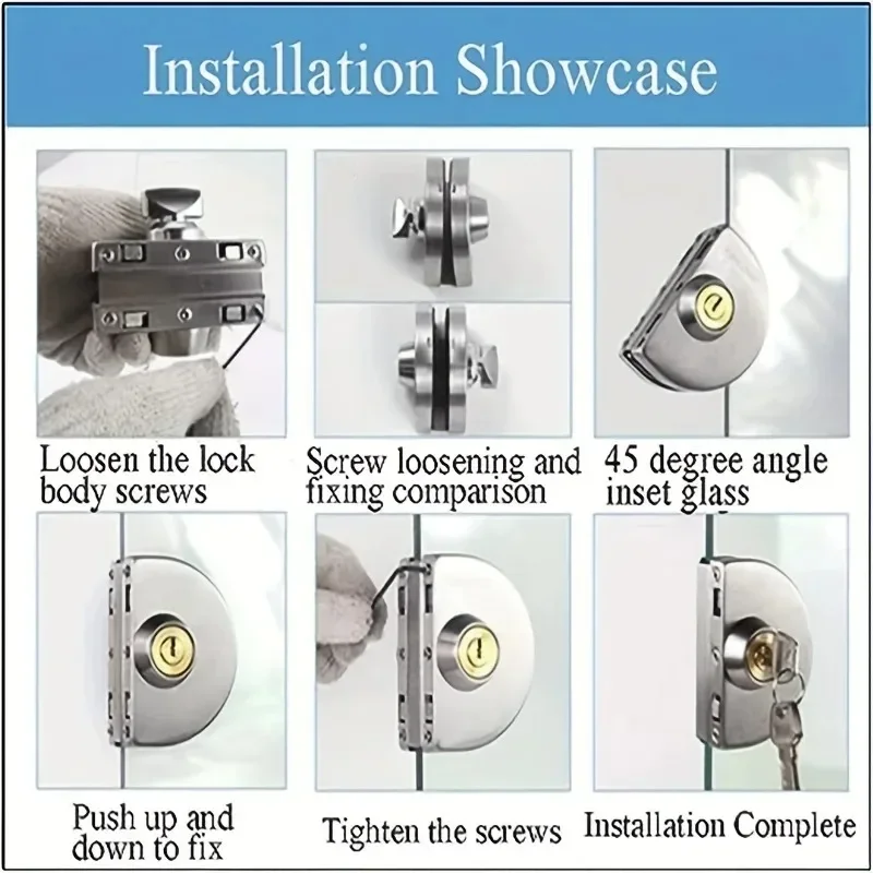 1/2 Piece Glass Display Cabinet Display Cabinet Door Glass Lock Without Punching Installation Household Tools with 3 Keys Ing