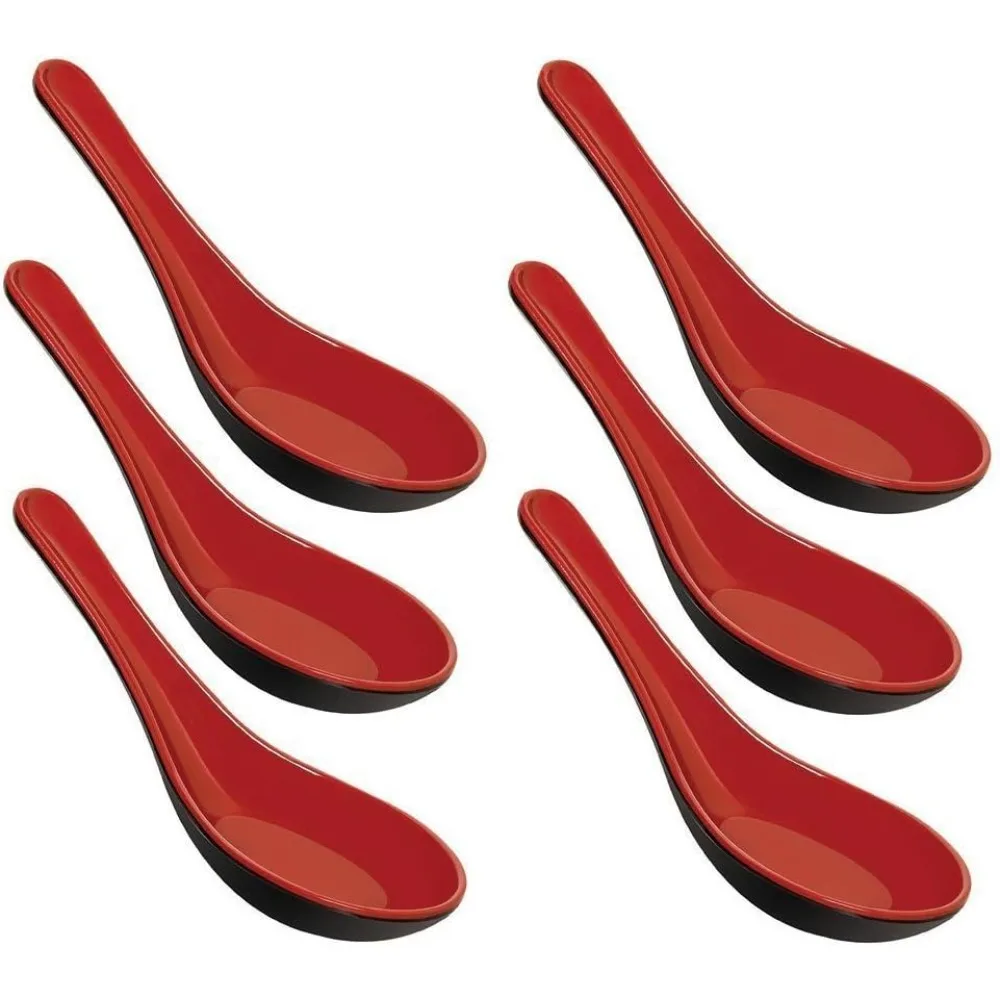 

Happy Melamine Soba, рисовые ложки, ложка для супа Won Ton, красный и черный, 6 упаковок простого стиля