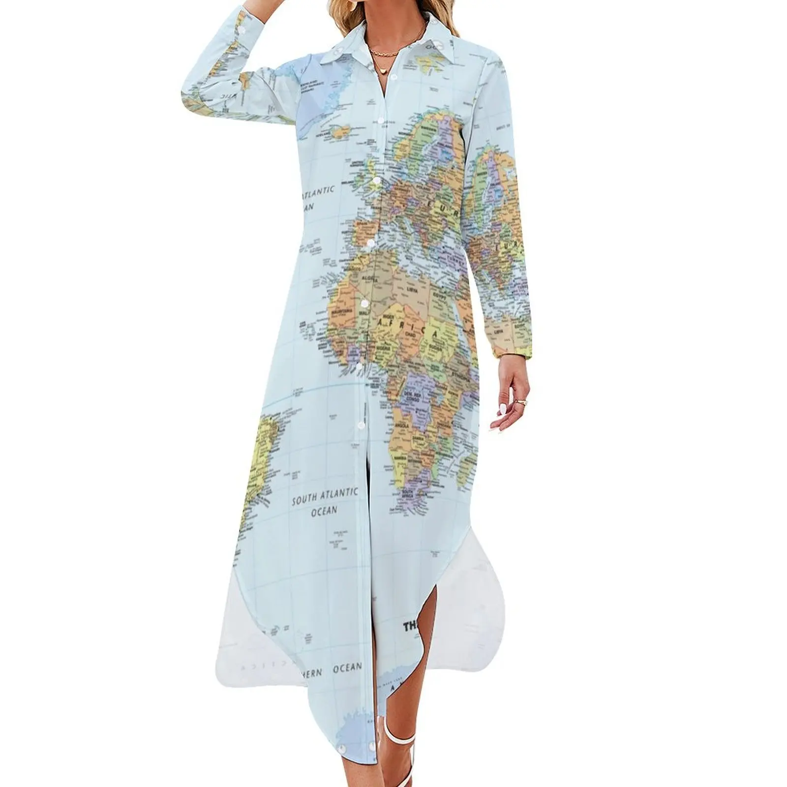 

Map Long Sleeved Shirt Dress Dress for girls dresses with long sleeves party dress women elegant luxury long sleeve dresses