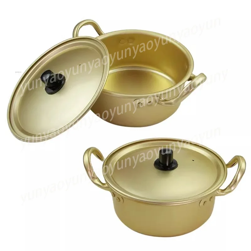Internet Celebrity Double Handle Ramen Pot - Yellow Aluminum Instant Noodle Pot, Suitable for Induction Cooker and Gas Stove