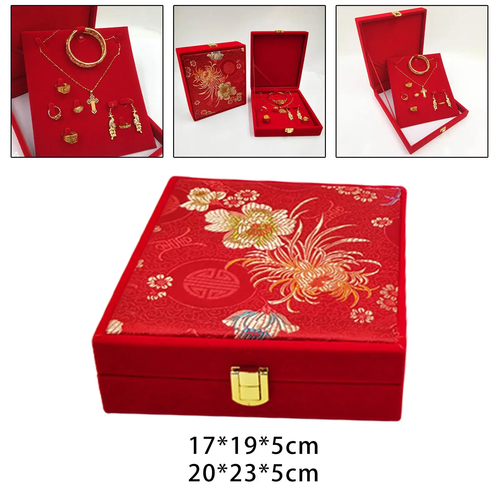 Multifunctional Jewelry Display Box Earrings Bracelet Rings Chinese Style Red Velvet Storage Case Gift Box Organizer for Wedding