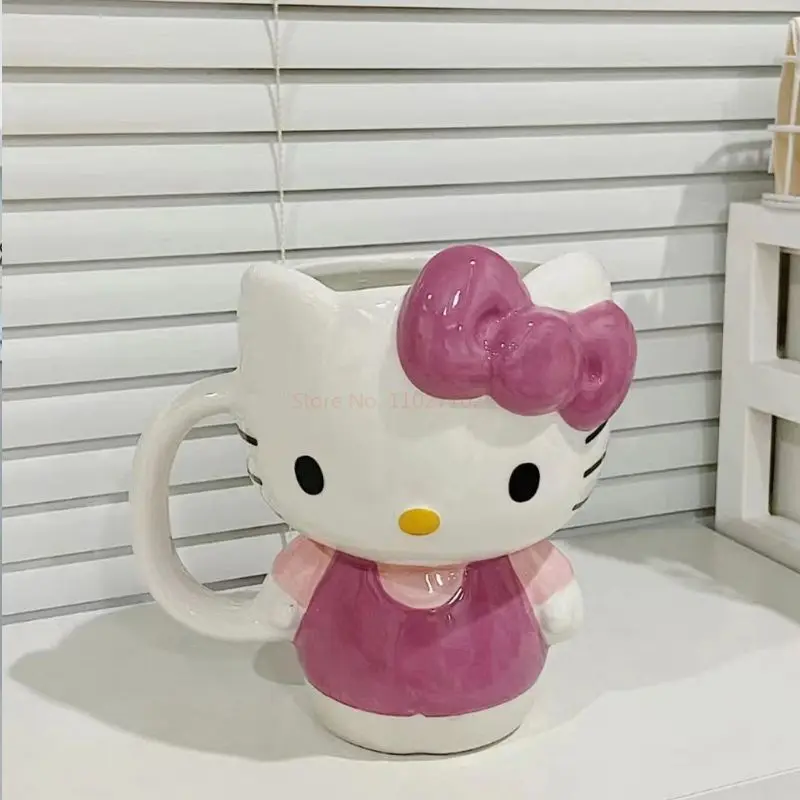 Sanrio-Taza de cerámica de Hello Kitty para niña, taza de té de la mañana Kawaii de dibujos animados, gran capacidad, café, leche, regalo del Día de San Valentín, 400ml