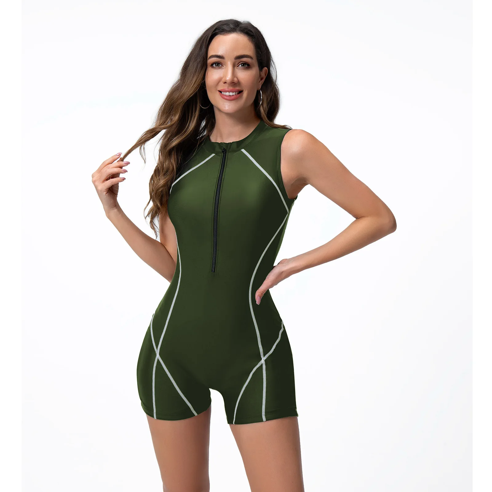 Swimsuit Women's Conservative Vest Style One-piece Flat Zipper Competitive Swimsuit 2025 Solid Color Bikini Swim Tube