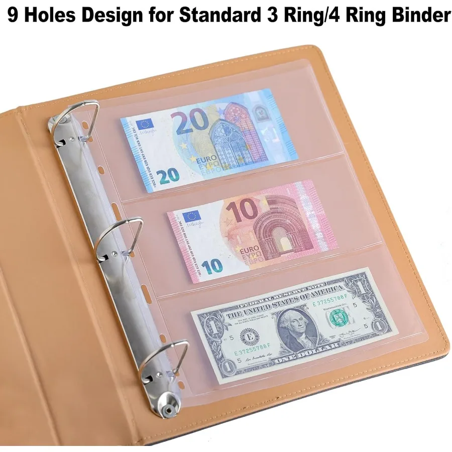 Currey-Hüllen für Sammler, 12 Blatt, säurefreies PVC-Papier, Geld, Currey-Taschenseiten, Münzsammelzubehör, 36 Taschen, 9 Löcher