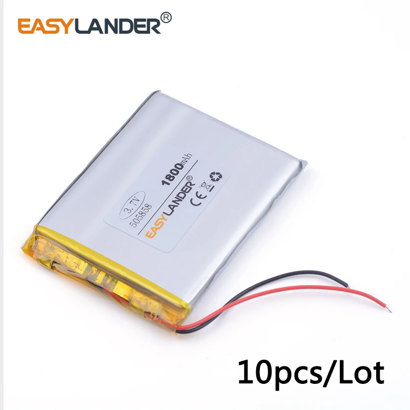 

10 шт./лот 1800 мАч 505858 3,7 в литий-ионный полимерный перезаряжаемый аккумулятор для портативного зарядного устройства, планшета, ПК, DVD, GPS, сотового телефона mp4