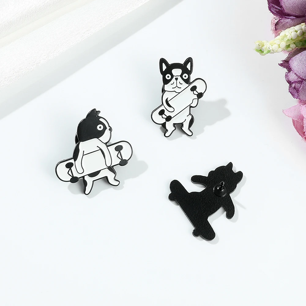 5 Pcs Funny Skateboard Dog Brooch Y2K Personality Shapi Dog Playing Skateboard Enamel Pin Metal Paint Badge Backpack Clothing