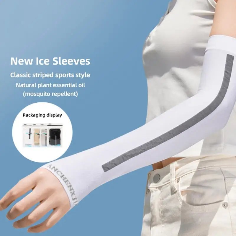 Summer Ice Silk Sunscreen Sleeves Finger Sleeves Moisture Wicking Cycling Arm Sleeves Elastic Breathable Cooling Sleeves Cover