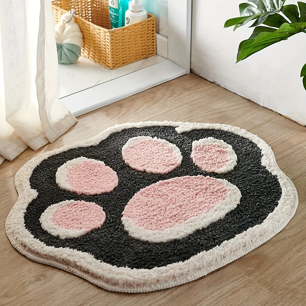 1 Cute Cat Paw Shaped Bath Mat, Bedroom Bedside Blanket, Soft, Non Slip, Absorbent Ultra-fine Fiber Bathroom Carpet