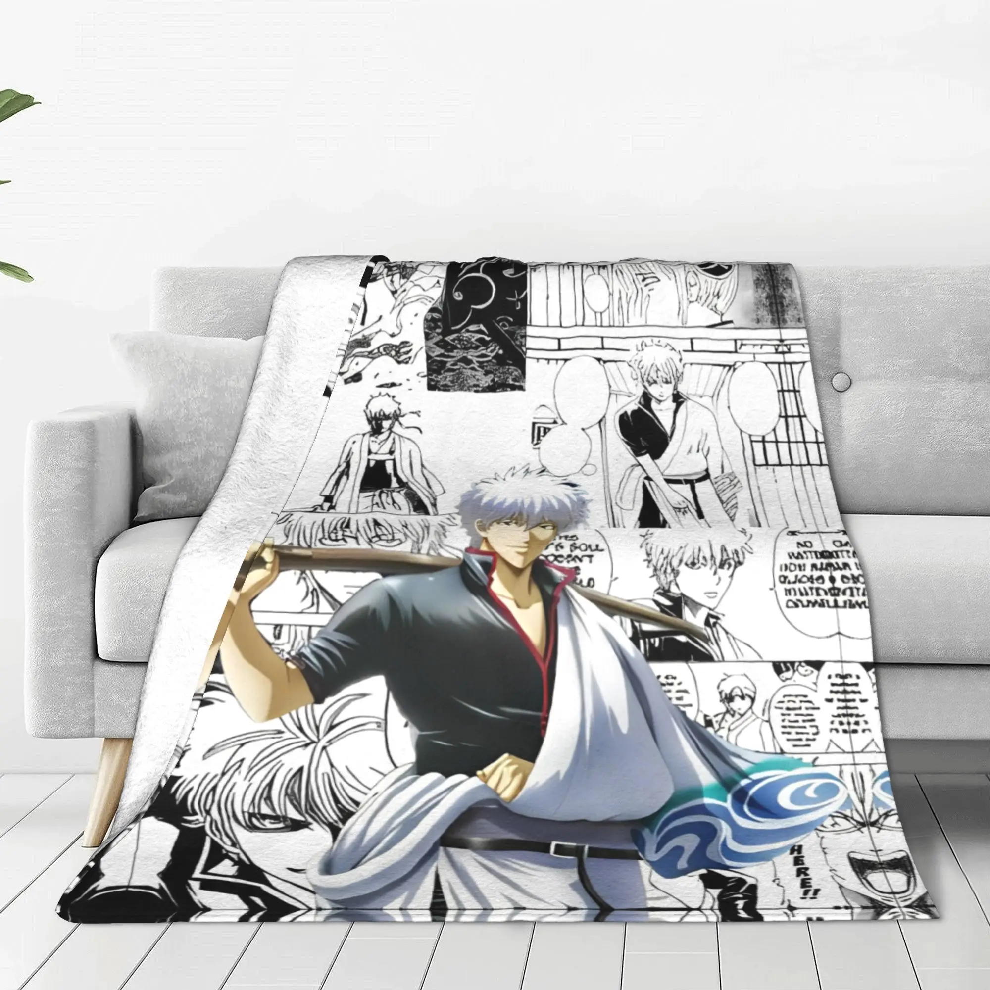 Gintama Gintoki Sakata Knitted Blankets   Fleece Throw Blankets Summer Air Conditioning Decoration Lightweight Bedspreads