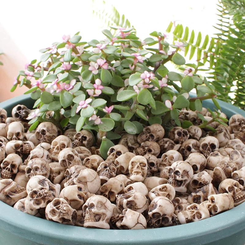 

20pcs Mini Skulls Halloween Garden Decoration Bonsai Courtyard Ornament Small Skeleton Head Flowerpot Decor Realistic Crafts