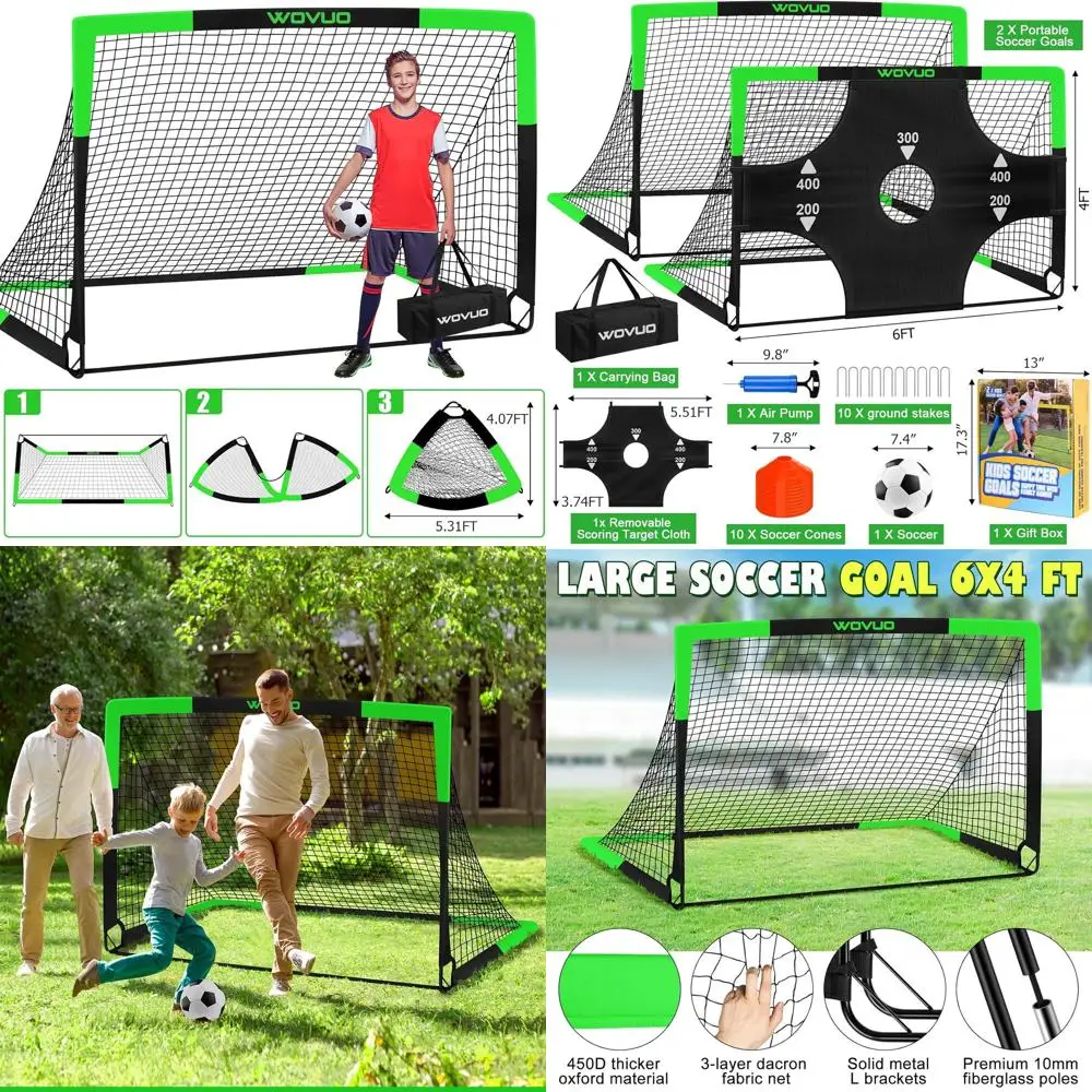 

Portable Soccer Goals for Toddlers & Kids, Ages 3-14, with Training Equipment, Soccer Target, Ball, Cones, and Net