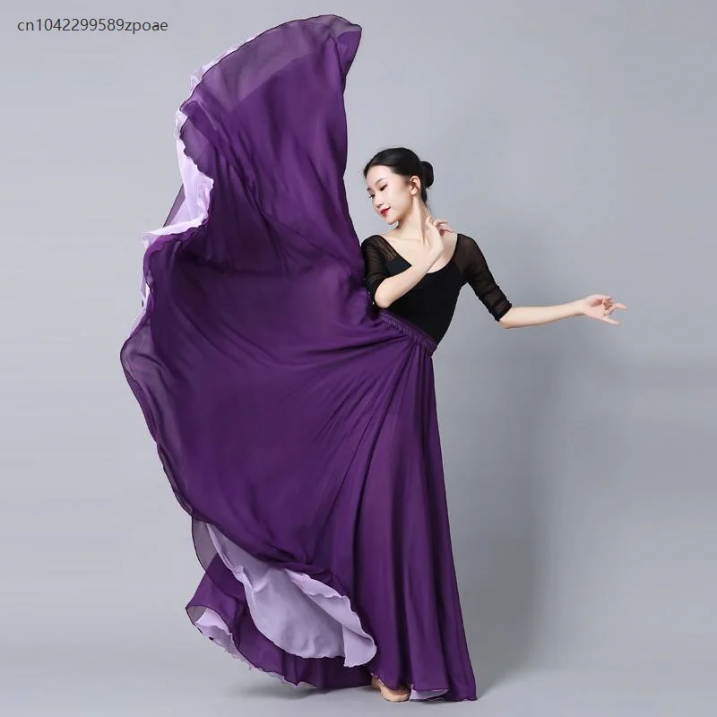 女性のフラメンコダンススカート 720 度ソリッドカラーロングスカートダンサー練習服大きな裾スカートダンスパフォーマンス服