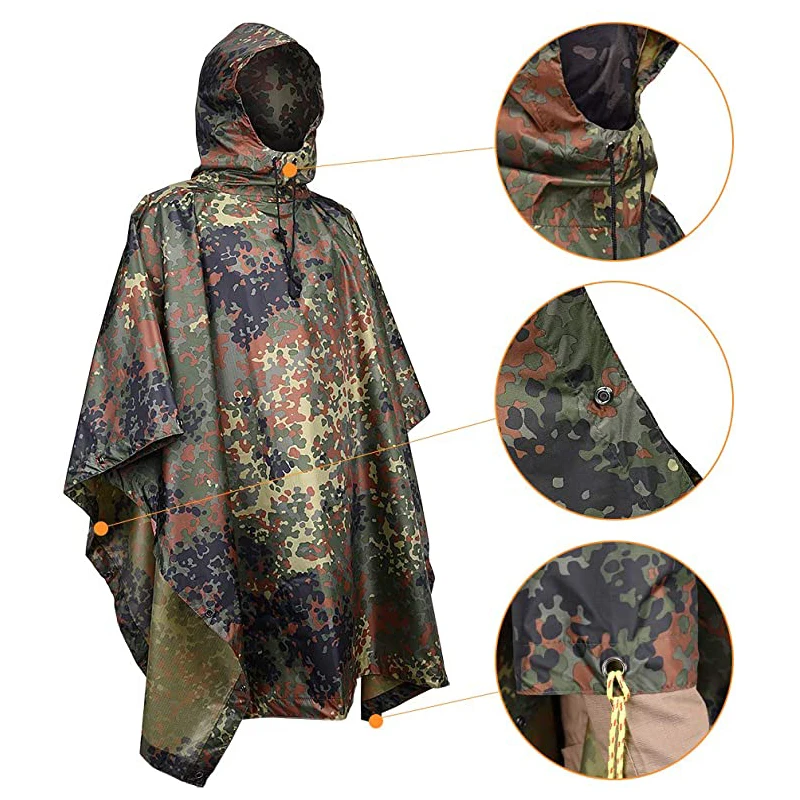 Breathable Camouflage Poncho Shade Canopy Raincoat, Birdwatching, Fishing, Hiking, Hunting Ghillie Suit, Rain Gear, Sun Shelter