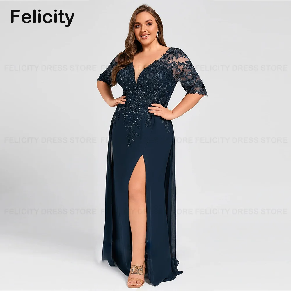 Sexy A-line Mother of the Bride Dress Plus Size 2023 Wedding Party Dresses Appliques Sequins Front Split Robes Invitée Mariage