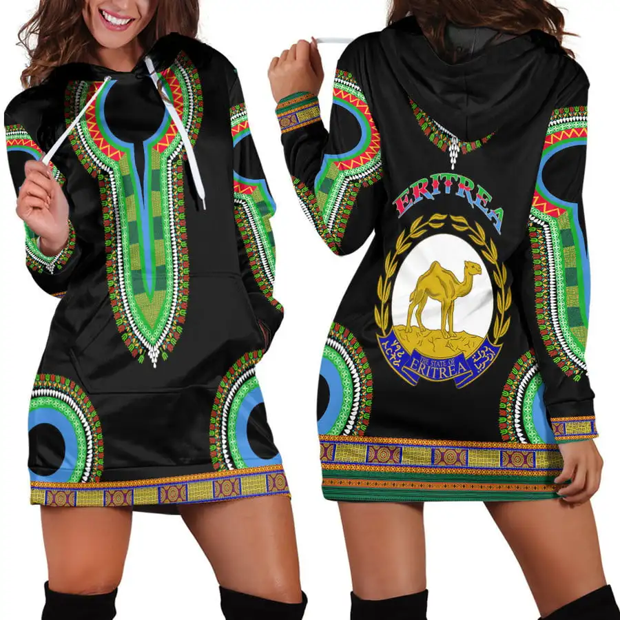 Eritrea Flag Hoodie Dress Spring Summer New Retro Harajuku 3D Printed Flag Pullover Casual Sexy Women's Hoodie Dress