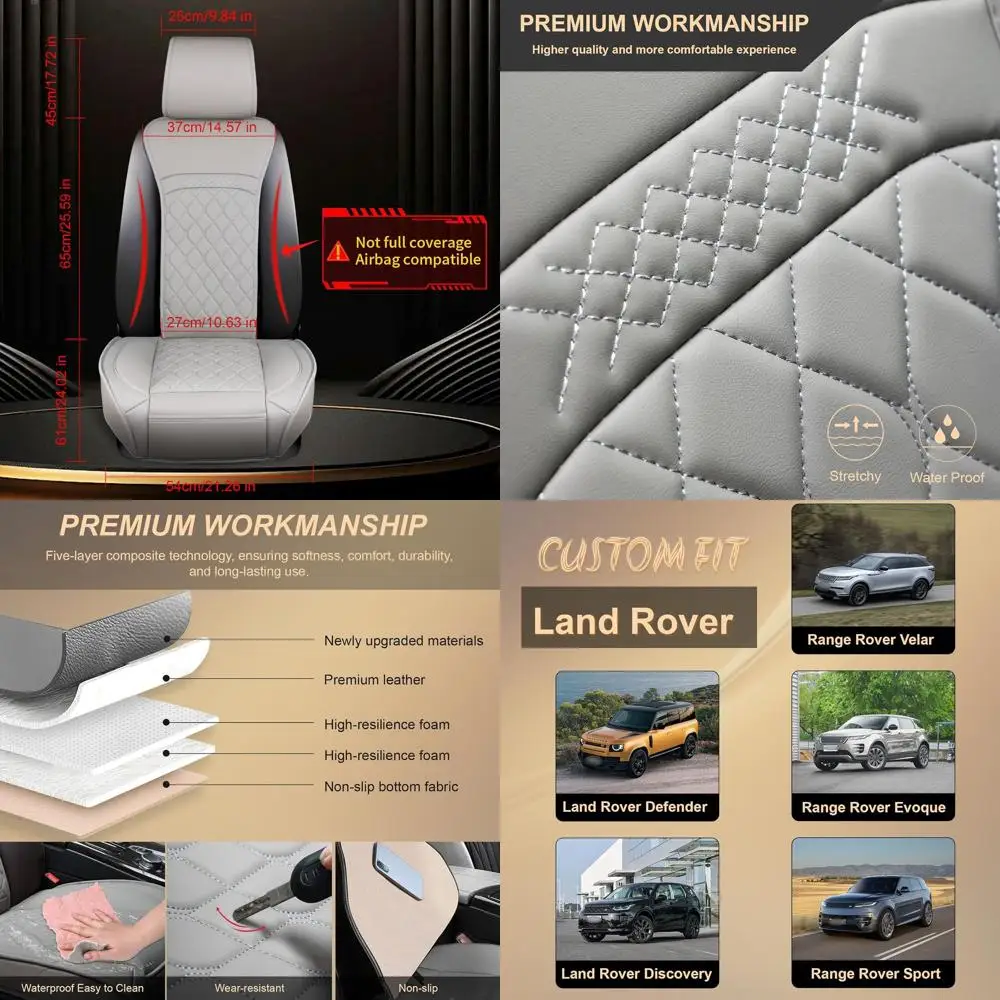

Waterproof Leather Seat Covers - Custom Fit for Land Rover Defender, Discovery, Range Rover, Evoque, Sport, Velar - 2 Pack, Gray