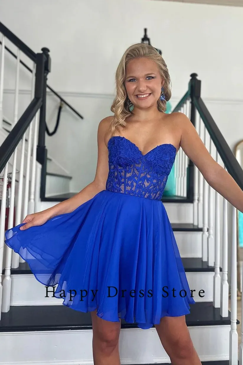 2024 Blue Sexy Modern Short Prom Dress For Women A-Line Sweetheart Chiffon Lace Up Custom Birthday Evening Party Birthday Gown