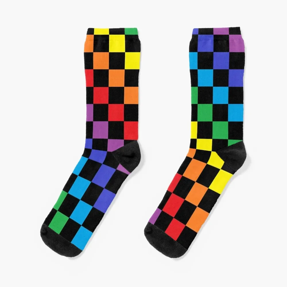 Checkered Rainbow Black Socks sheer crazy funny sock Socks Male Women's