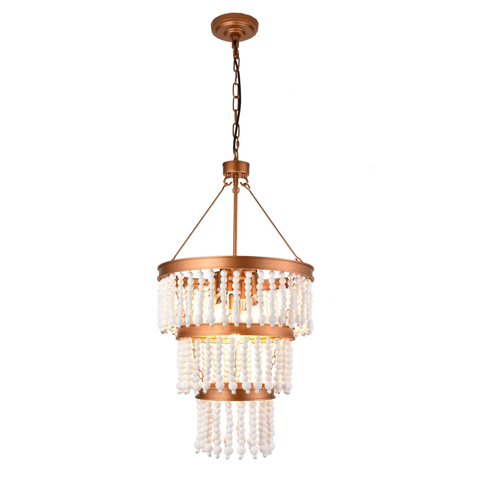 

Wood Bead Chandelier 5-Light Chandelier Height Adjsutable Dimmable Design E12 Ceiling Light for Dining Room Attic and Foyer