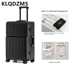 KLQDZMS 20 24 26 inch Front Cover Opening Bag USB Luggage Scratch Resistant Trolley Cup Holder Universal Wheel Travel Suitcase