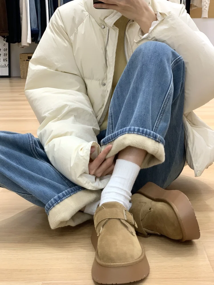 

Джинсы женские больших размеров, американского кроя, на флисовой подкладке, широкие, свободные, с высокой талией, стройнящие, струящиеся, прямые, в пол