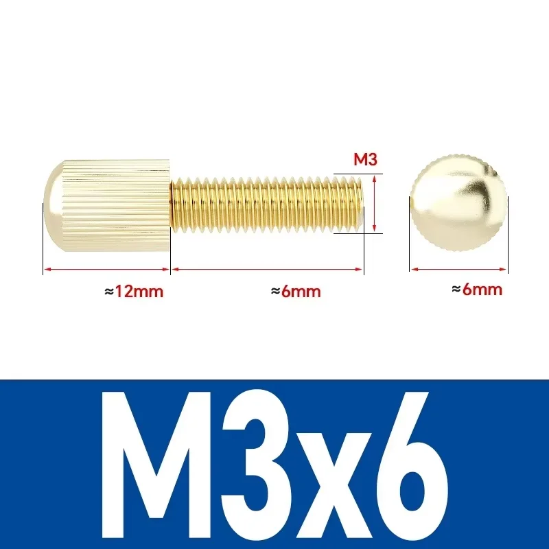 10/20pcs M3 M4 M5 Brass Small Head Knurled Thumb Screws Cylindrical Hand Twist Bolt Brass Thread Nail