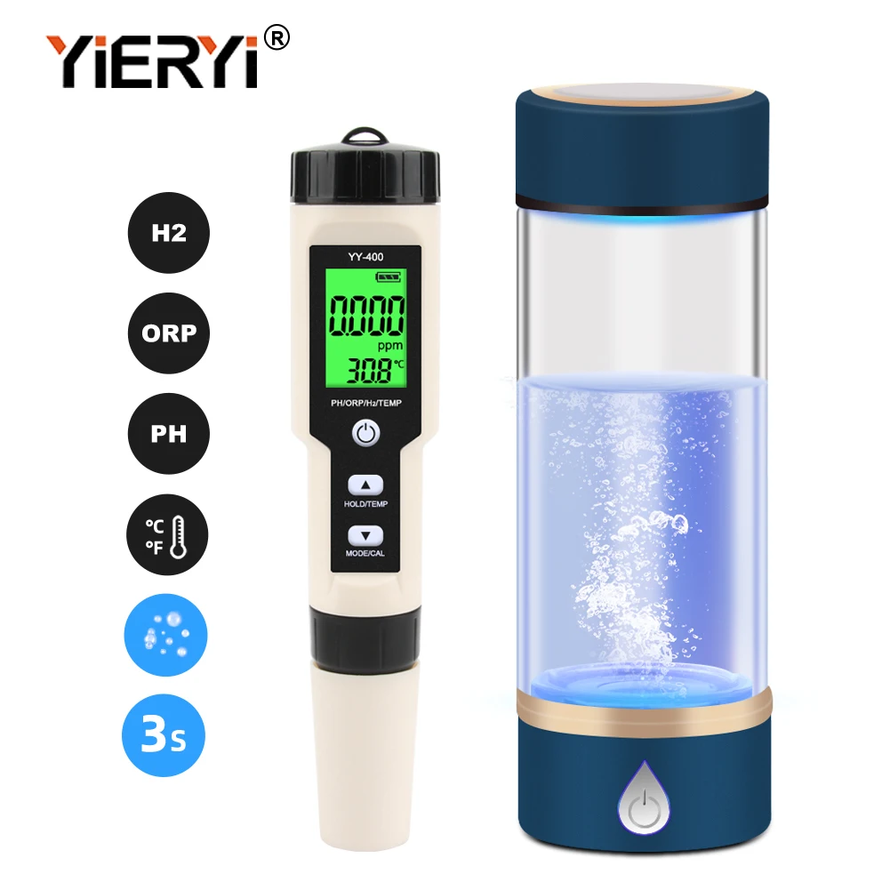 Digital PH ORP H2 TEM Analyze Monitor Meter Atc 0-2400 PPb Hydrogen-rich Detector Generation Hydrogen Water Generator Bottle