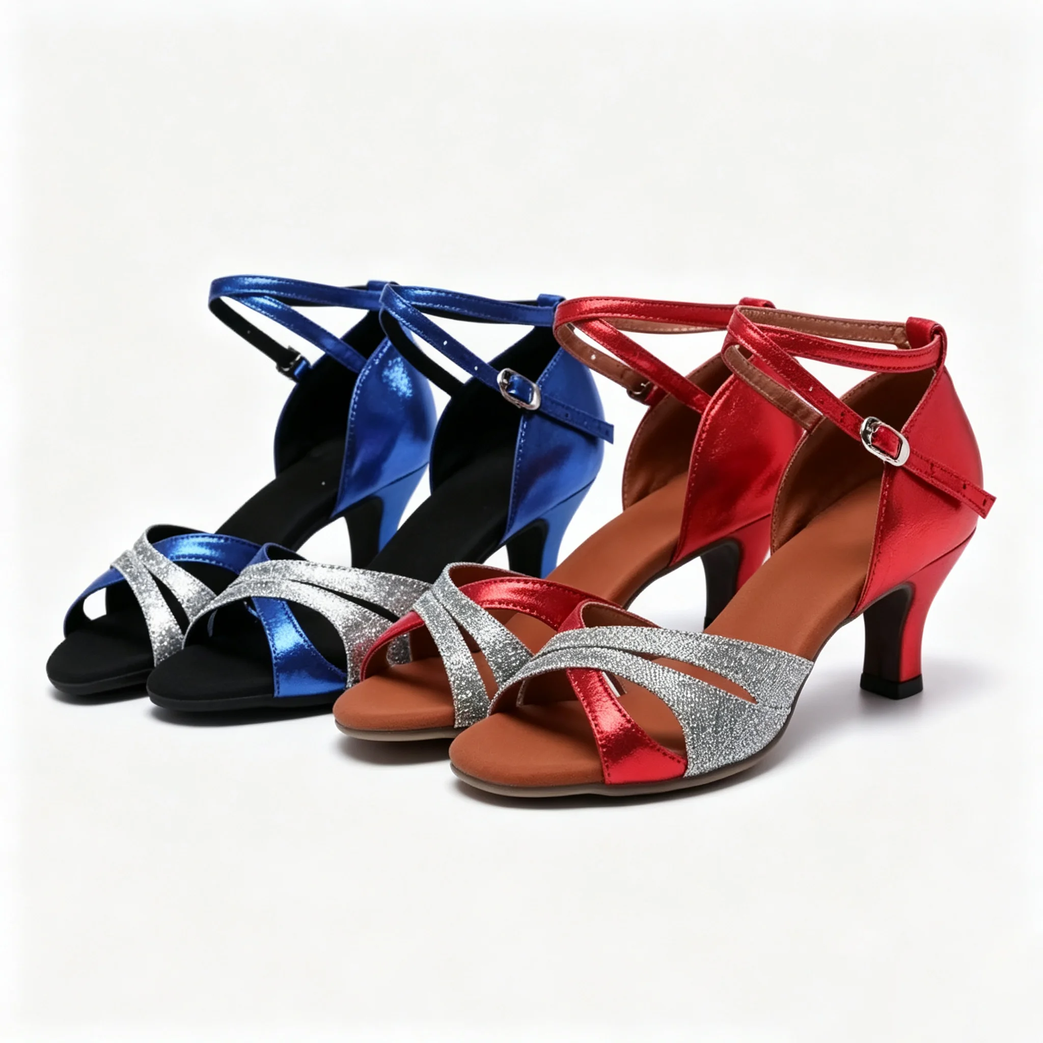 Evk Girl Red Silver Glitter Latin Dance Shoes Suede Sole Salsa Tango Ballroom Sneaker Women's Party Footwear Tango Dance Sandals
