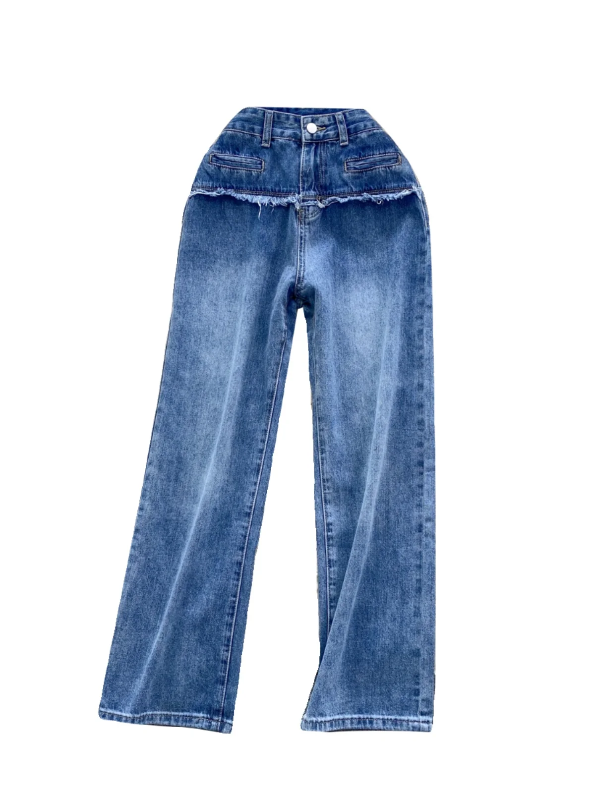 Calça jeans feminina de cintura alta com borda crua, design de moda vintage, calça de perna larga, jeans feminino combinando tudo, streetwear, primavera