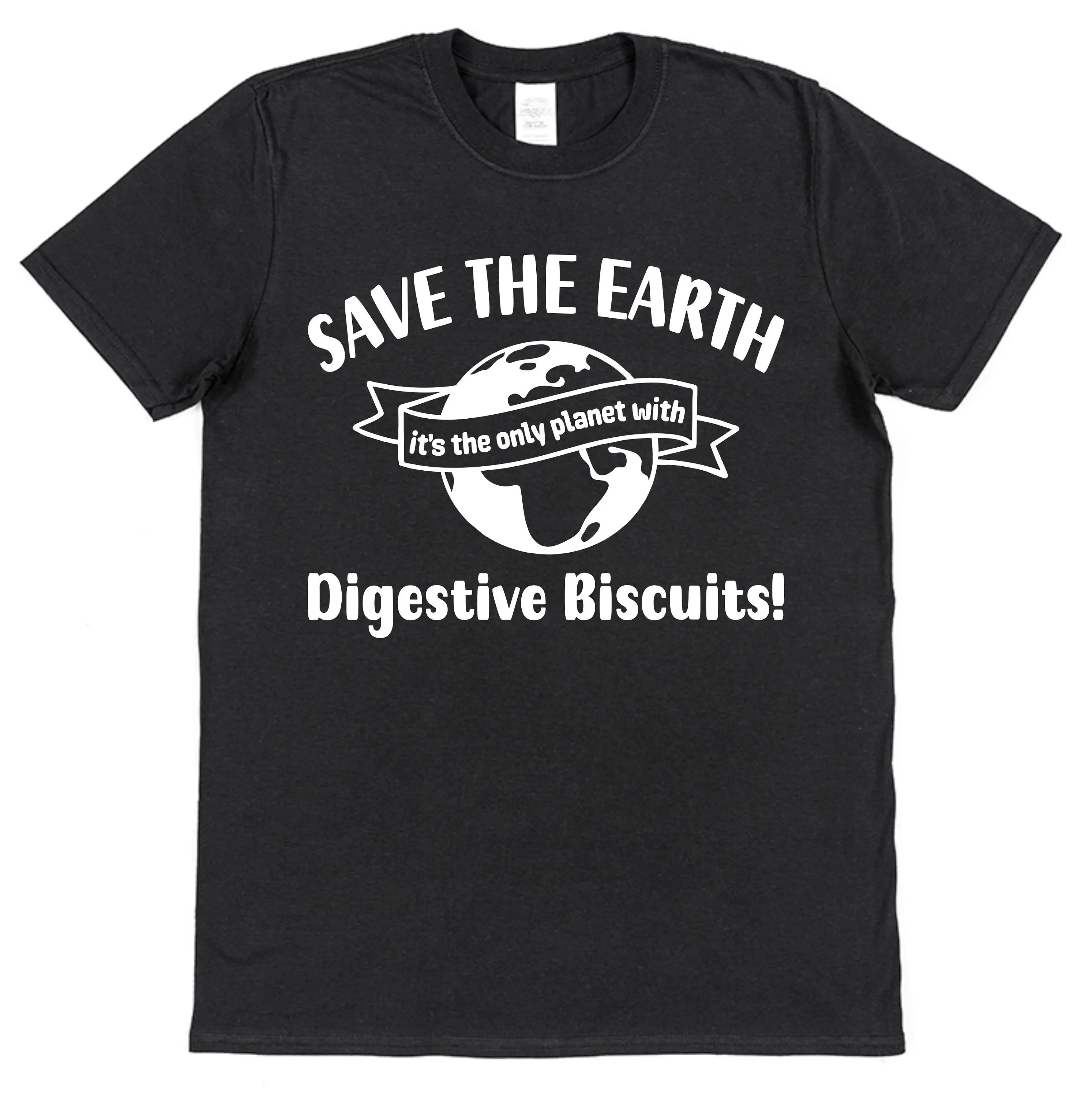 Verdauungskekse T-Shirt Save The Earth Slogan All Ages Lustiges britisches Essen Schokolade Retro Tea Time Foodie Idea UK