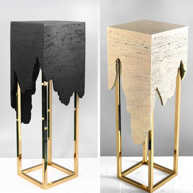 Marble sculpture table stone base living room TV cabinet next to the floor display stand pier column cave base