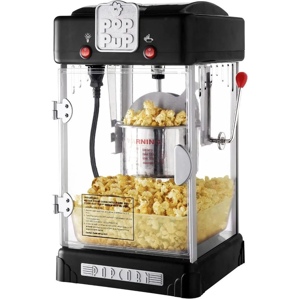 Macchina per popcorn da 2,5 once, popcorn da tavolo per cinema, bollitore in acciaio inossidabile e vassoio da portata, macchine per popcorn