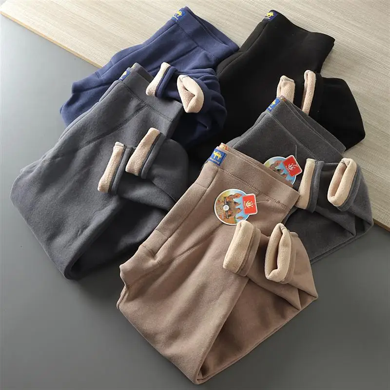 

Thickened German Velvet Fleece Warm Pants Men's Tight Fit Thermal Underwear Youth mid Waist Style Home Wear Non-Exempt