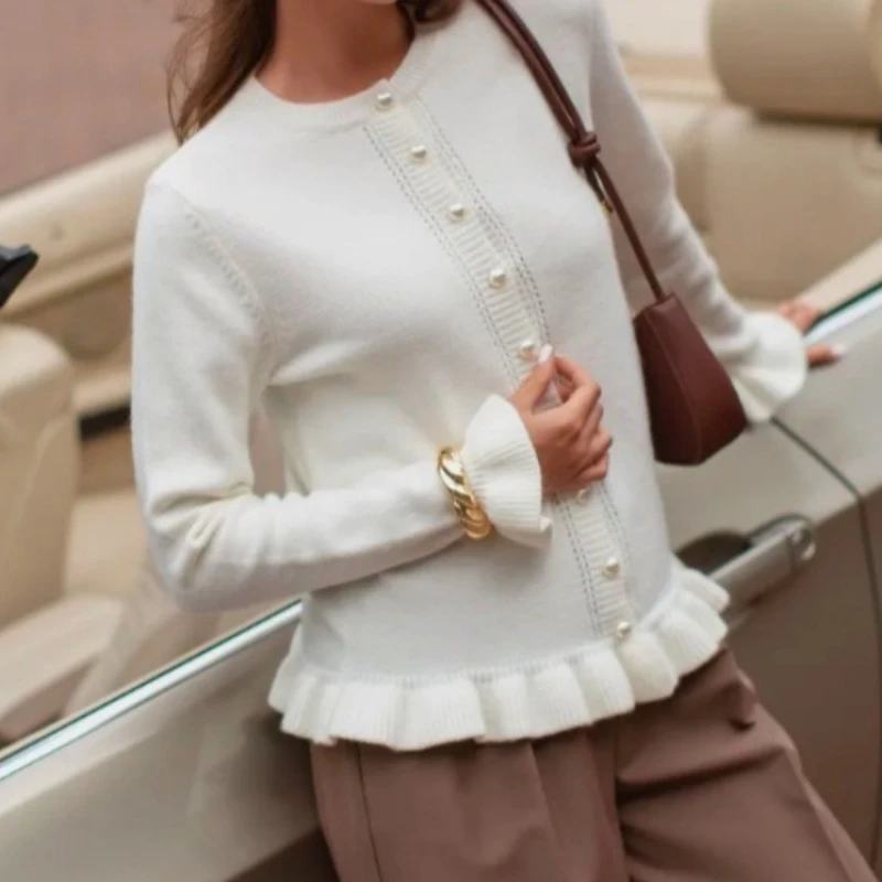 

Autumn and Winter British Style Round Neck Long Sleeve Casual Women's Knitted Sweater Cardigan Coat