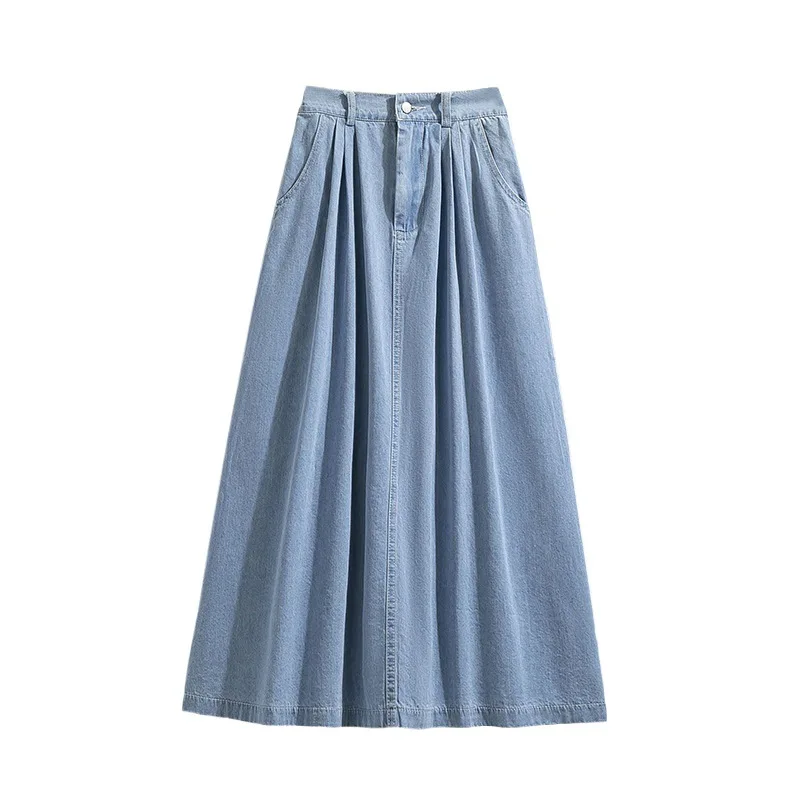 

Soft Denim Skirt Women's Summer New Thin Style Large Size Jean Skirt Korean Version Loose High Waisted Elastic A-line Skirts