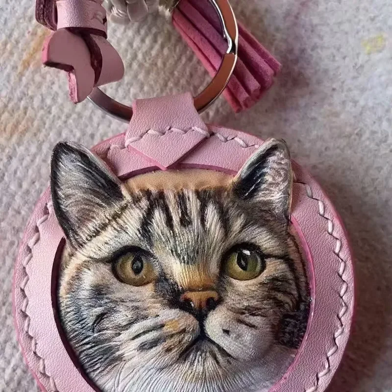 Pet Custom Leather Carving Pendant Keychain Bag Hanging Cat Car Decoration Dog Commemorative Gift