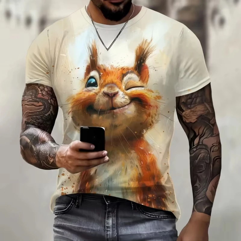 Squirrel Dog Bee Pattern T-Shirt For Men Fun Animal 3D Printed Short Sleeve Tees Fashion Unisex Street O-Neck T Shirts Tops