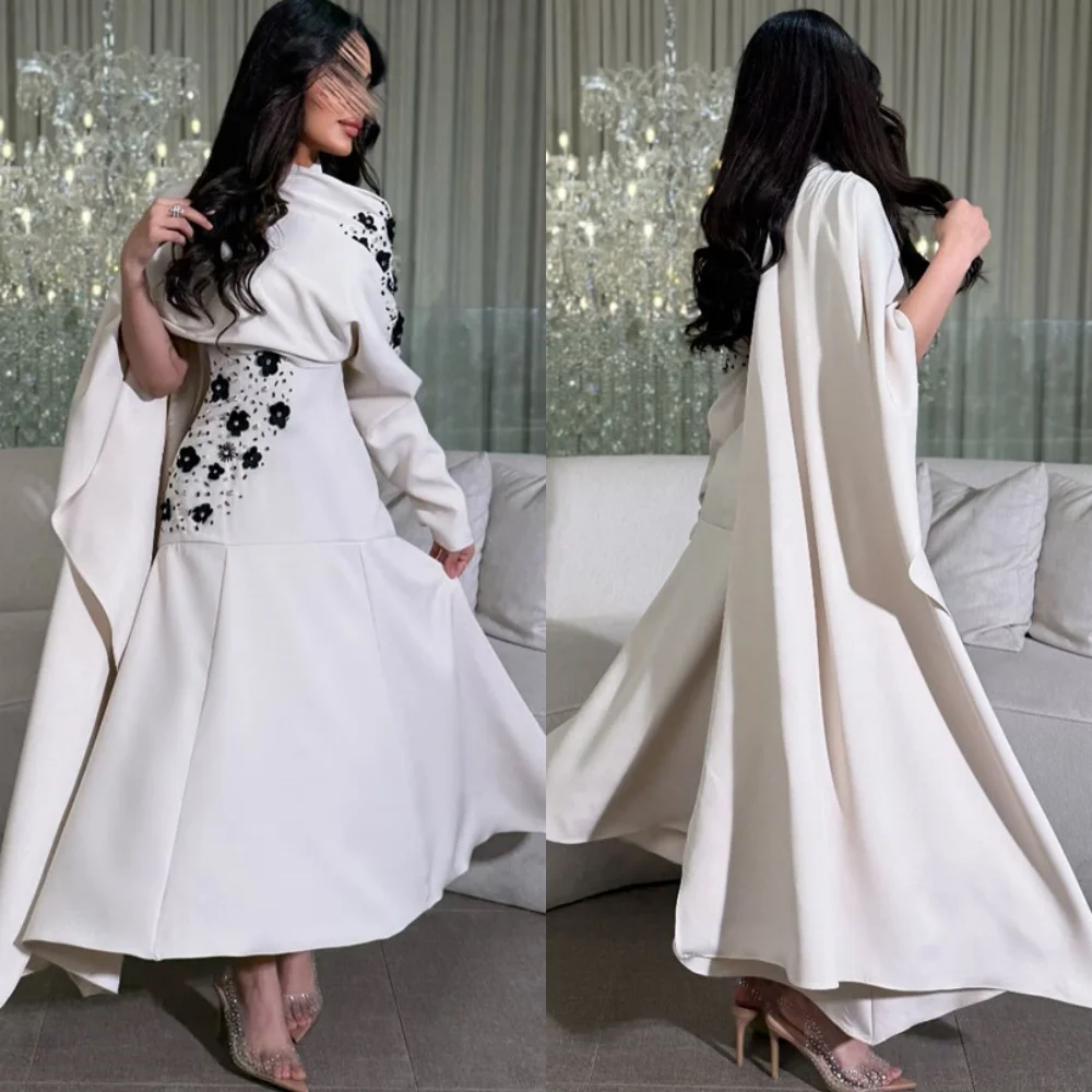 

Customized Classic Jersey Evening Dress Exquisite High Collar Long Sleeves Celebrity Gowns Luxury Feathers Vestido De Festa